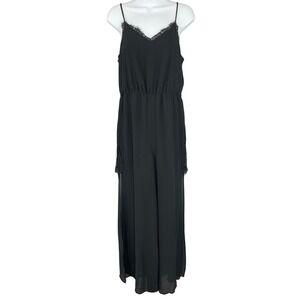 BCBGeneration Maxi Jumpsuit Sheer Overlay‎ Lace Trim Black Flowy PartySize M